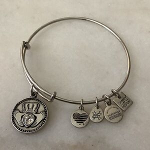 Alex and Ani Silver Tone Claddagh and Charm Dangle Bracelet, Brand New